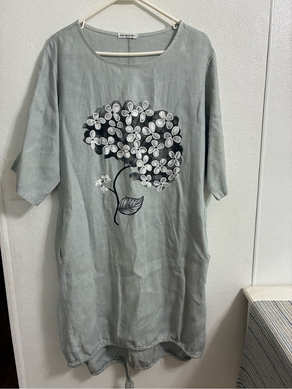 New Collection Gray Floral Print Shift Tunic Linen Dress L
